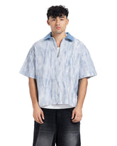 Contrast Collar Zip-Up Short Sleeve Shirt