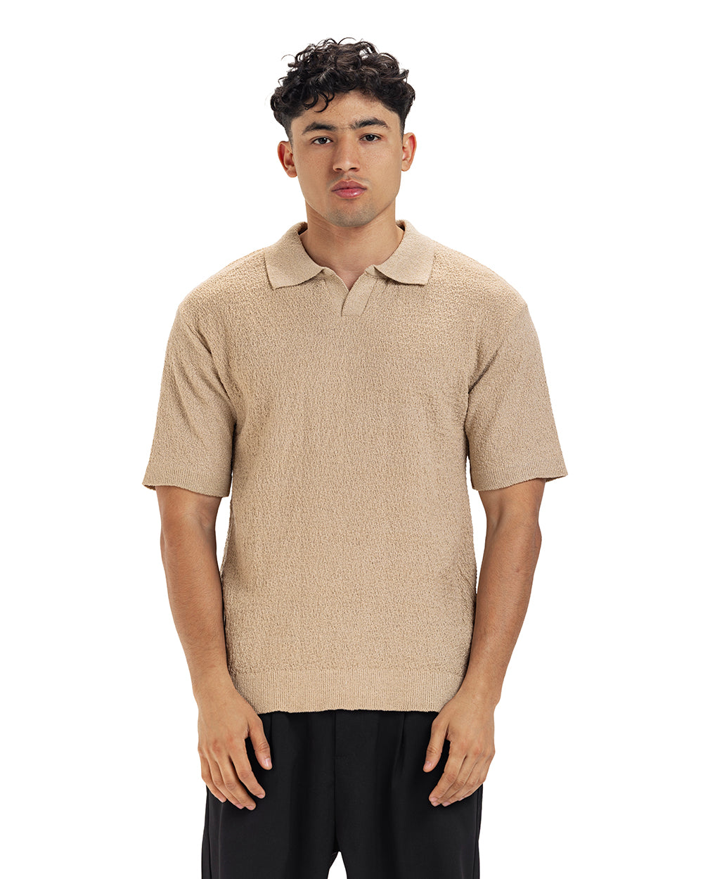 Textured Knit Polo Tee