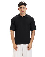 Textured Knit Polo Tee