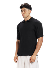 Textured Knit Polo Tee