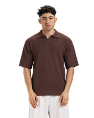 Textured Knit Polo Tee