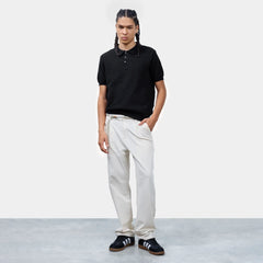 Ribbed Collar Knit Polo-T Shirt