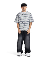 Distressed Hole Striped Oversized Tee