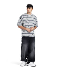 Distressed Hole Striped Oversized Tee