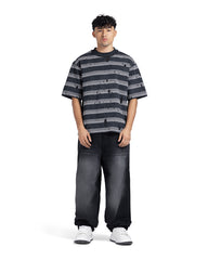 Distressed Hole Striped Oversized Tee