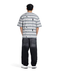 Distressed Hole Striped Oversized Tee