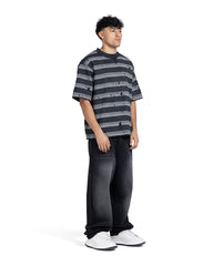 Distressed Hole Striped Oversized Tee