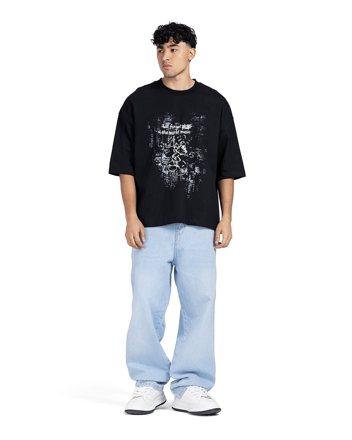 "Just Forget" Distressed Graphic Oversized Tee