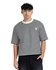 Horizontal Striped Patch Boxy Fit T-Shirt