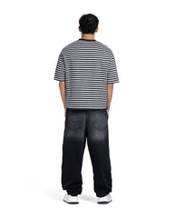 Horizontal Striped Patch Boxy Fit T-Shirt