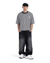 Horizontal Striped Patch Boxy Fit T-Shirt