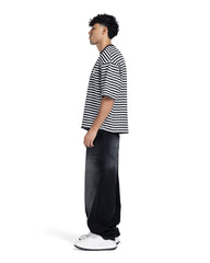 Horizontal Striped Patch Boxy Fit T-Shirt