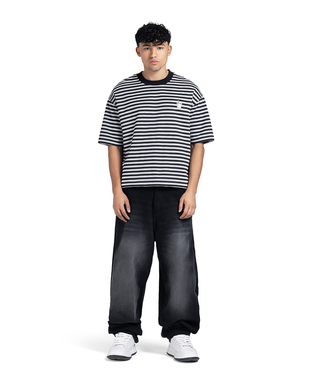 Horizontal Striped Patch Boxy Fit T-Shirt
