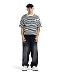 Horizontal Striped Patch Boxy Fit T-Shirt