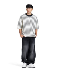 Horizontal Striped Crew Neck Oversized T-Shirt
