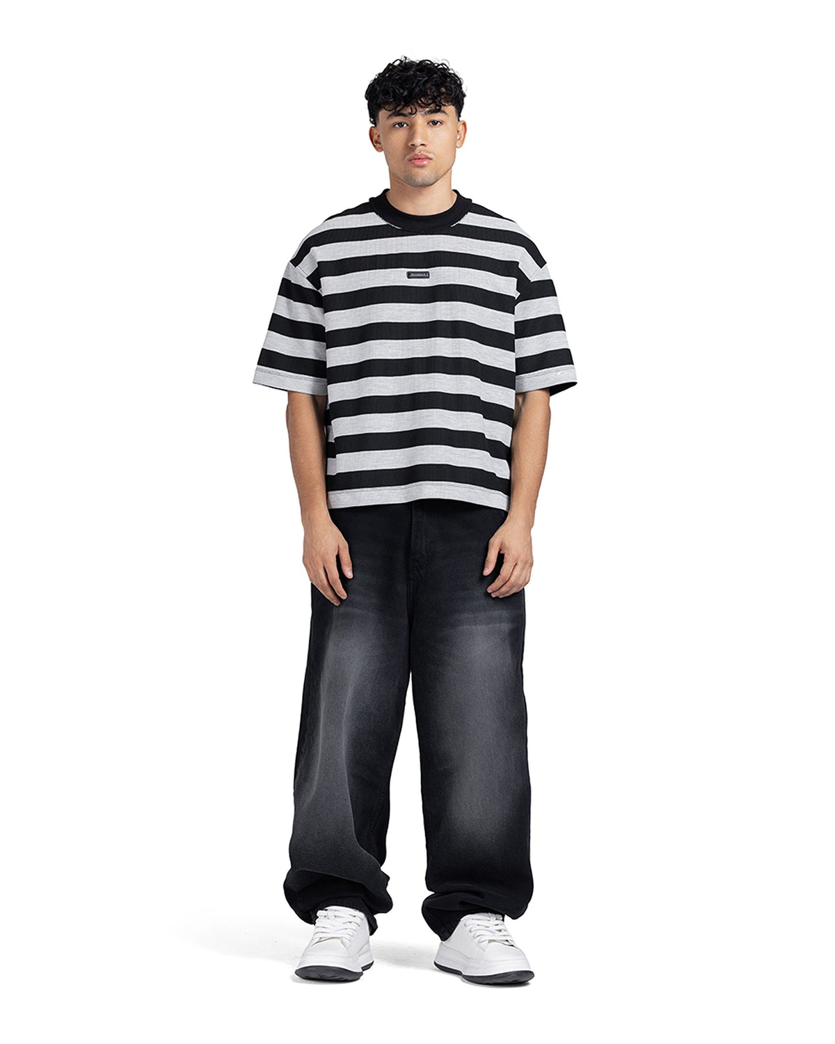 Horizontal Striped Dropped Shoulder Tee