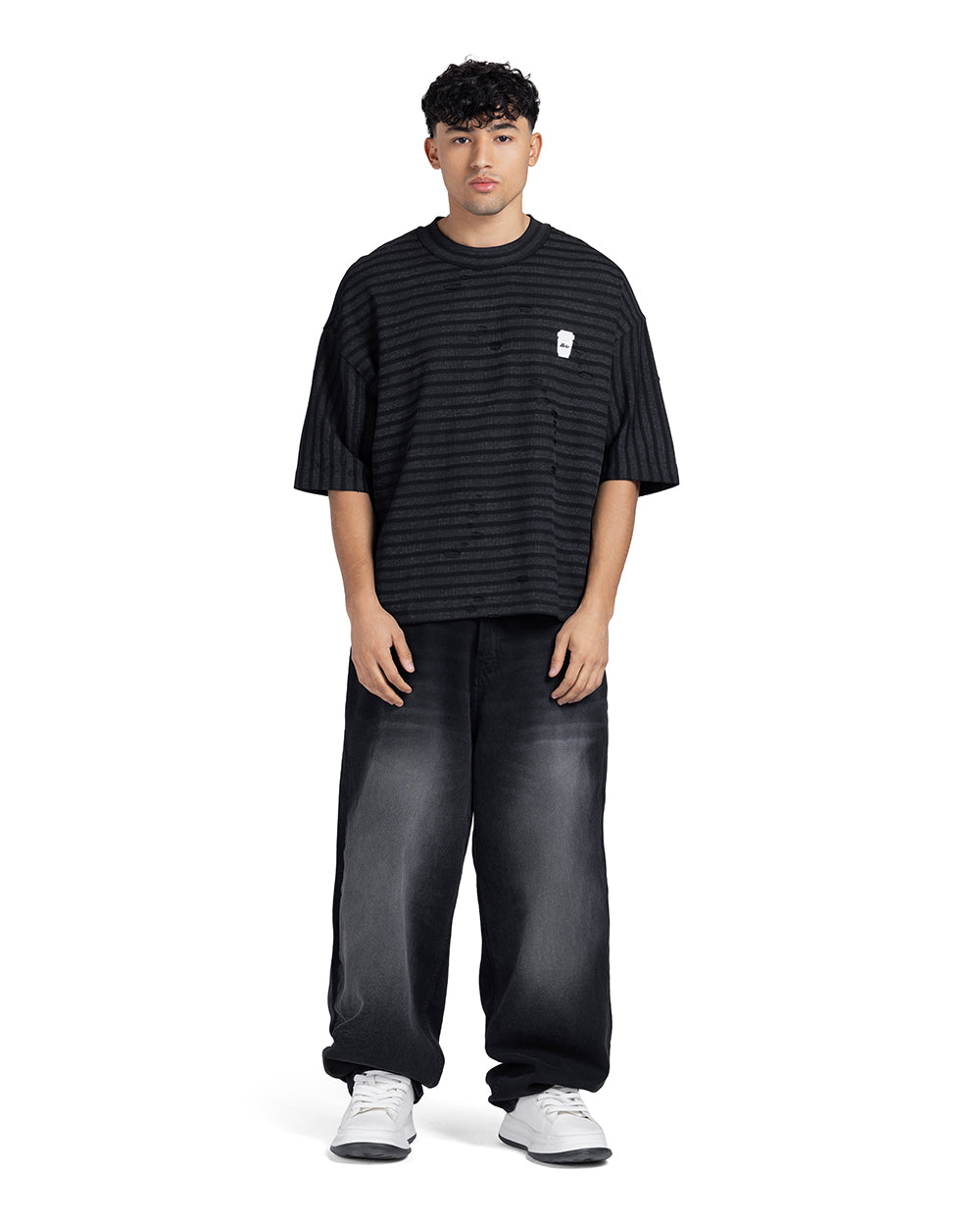 Textured Striped Oversized T-Shirt