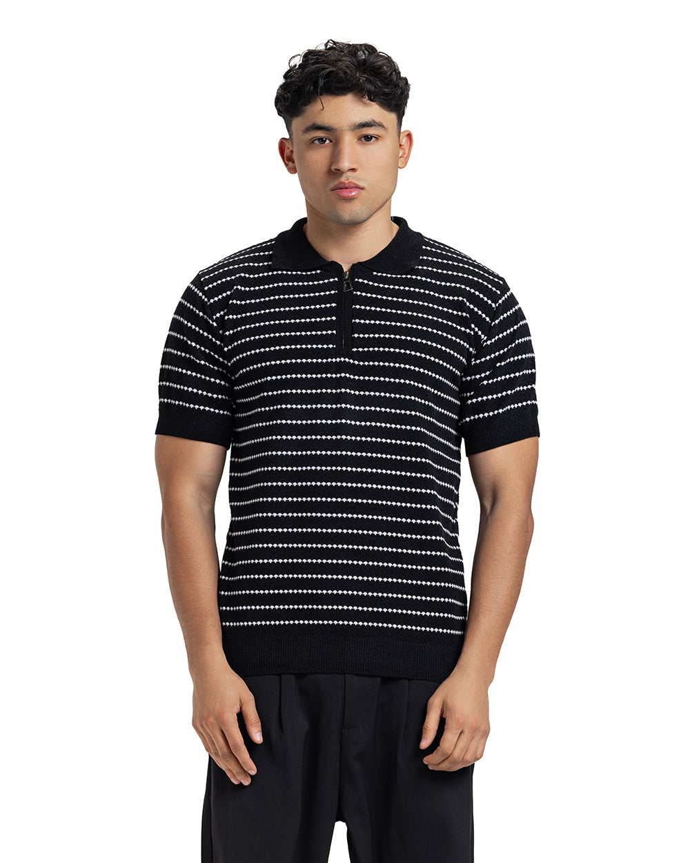 Zip Stripe Knit Polo