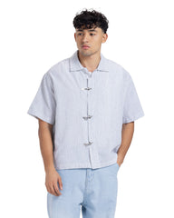 Cuban Collar Metal Clasp Short Sleeve Shirt