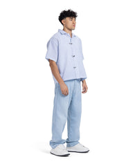 Cuban Collar Metal Clasp Short Sleeve Shirt