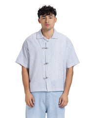 Cuban Collar Metal Clasp Short Sleeve Shirt