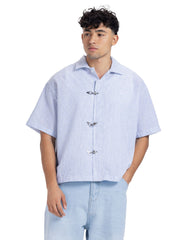 Cuban Collar Metal Clasp Short Sleeve Shirt
