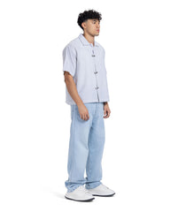 Cuban Collar Metal Clasp Short Sleeve Shirt
