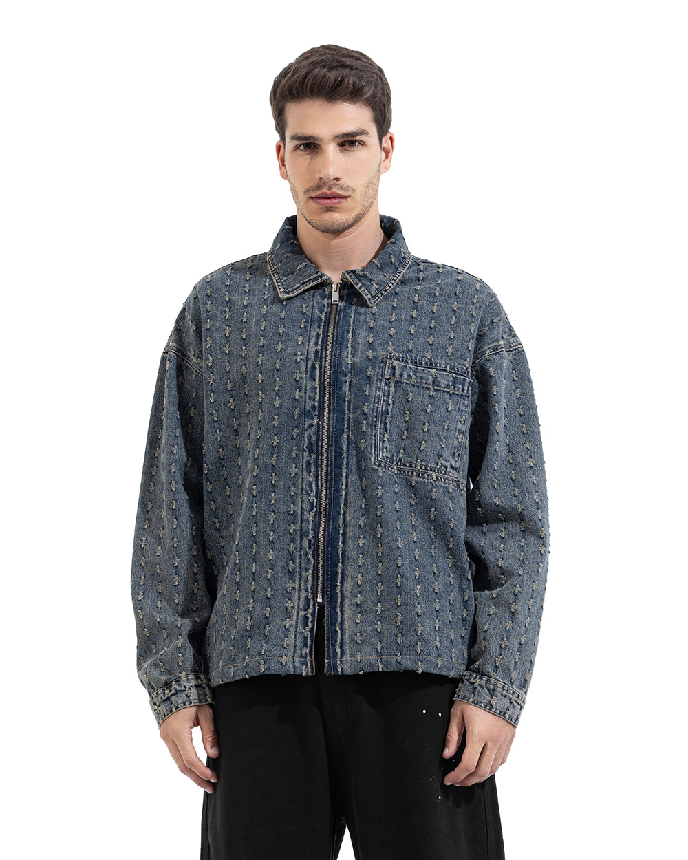 Oversized Boxy Fit Textured Denim Jacket