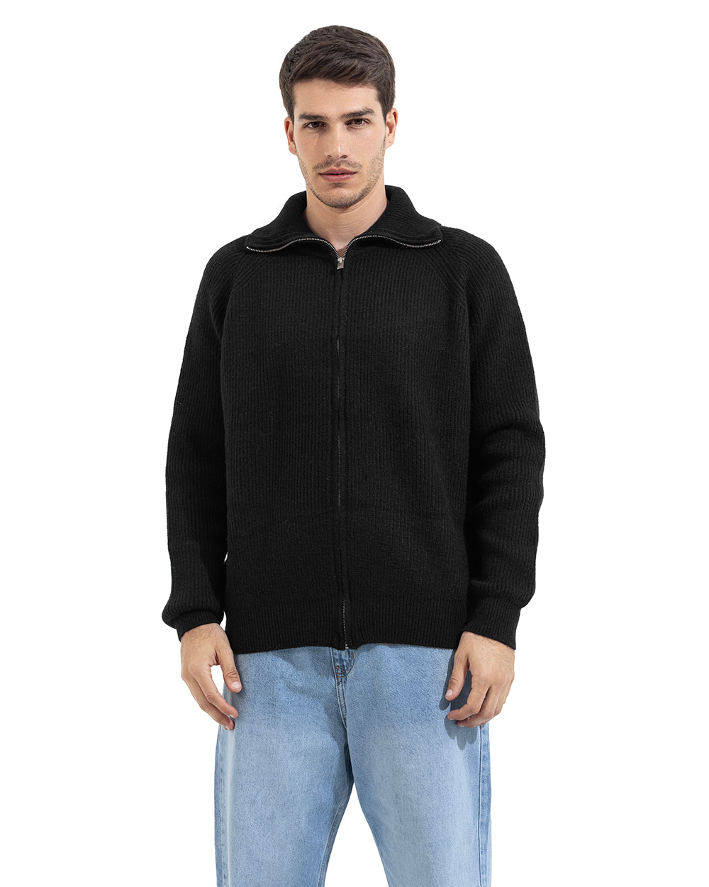 Noir Full Zip Knit Cardigan