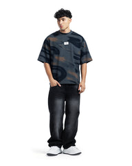 Abstract Wave Textured Oversized Tee