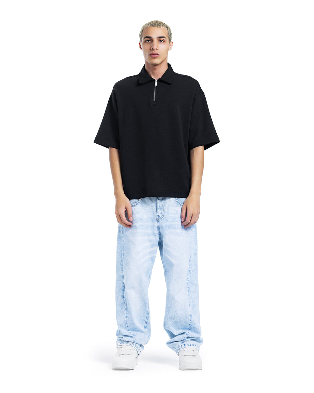 Oversized Half-Zip Polo T-Shirt