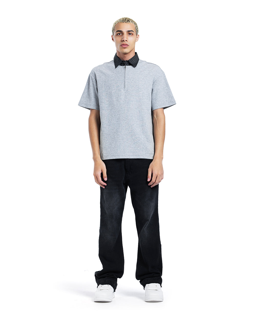 Contrast Collar Half-Zip Polo Shirt