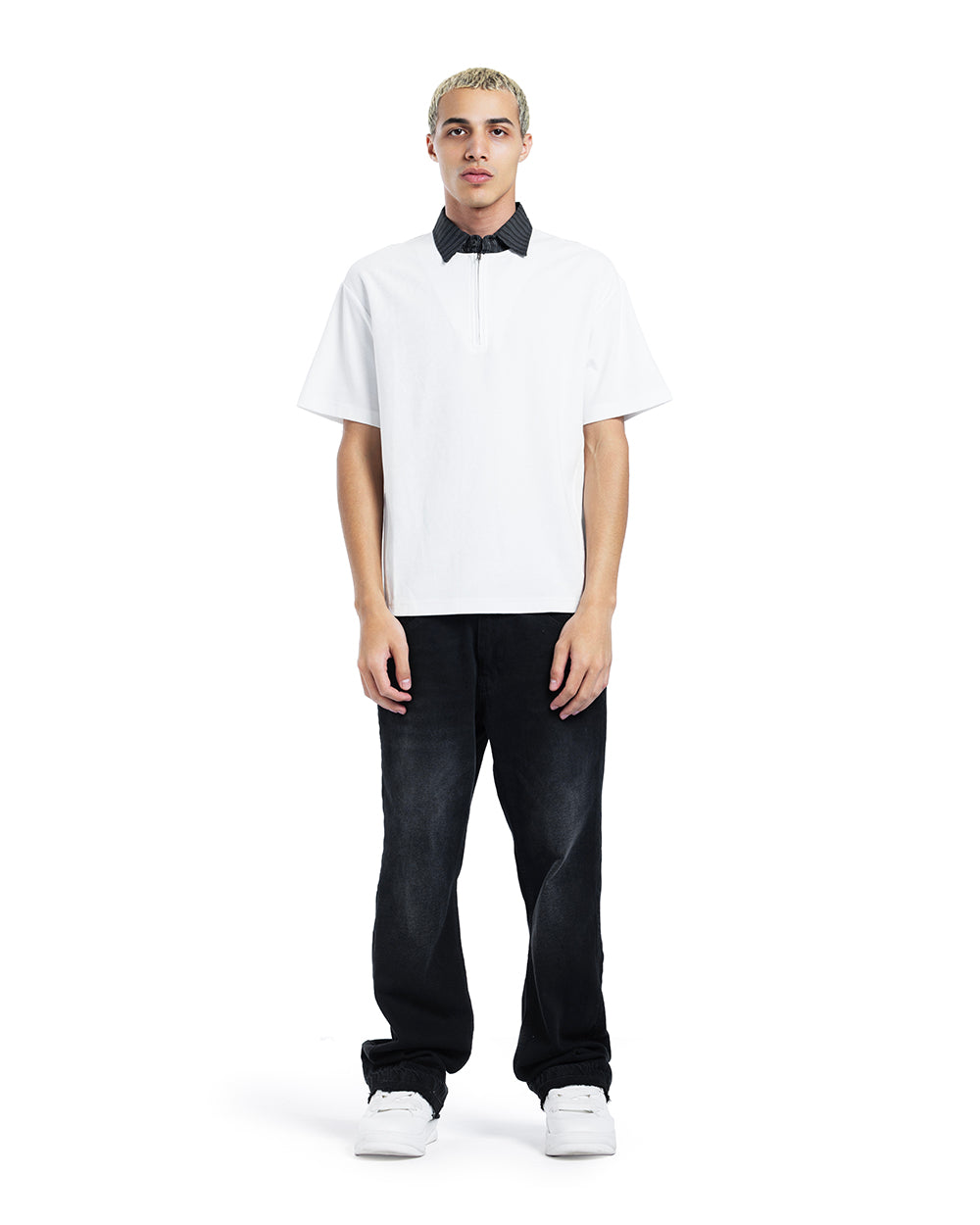 Contrast Collar Half-Zip Polo Shirt