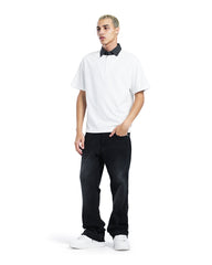 Contrast Collar Half-Zip Polo Shirt