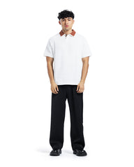 Textured Contrast Collar Polo Shirt