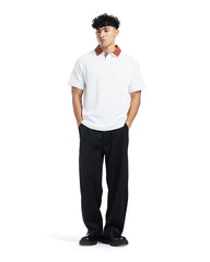 Textured Contrast Collar Polo Shirt