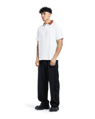 Textured Contrast Collar Polo Shirt