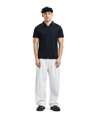 Ribbed Open-Collar Polo Shirt