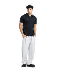 Ribbed Open-Collar Polo Shirt