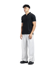 Ribbed Open-Collar Polo Shirt
