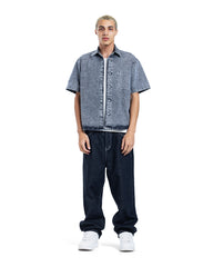 Acid Wash Denim Short Sleeve Shirt
