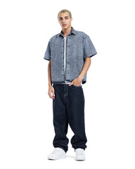 Acid Wash Denim Short Sleeve Shirt