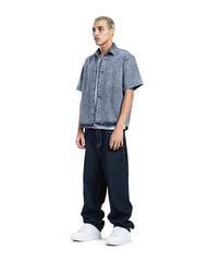 Acid Wash Denim Short Sleeve Shirt