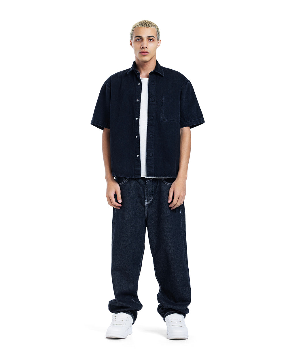 Acid Wash Denim Short Sleeve Shirt