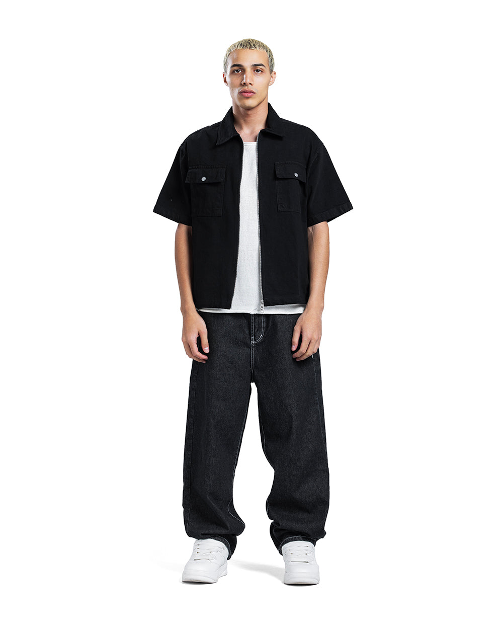Denim Zip-Up Utility Shirt