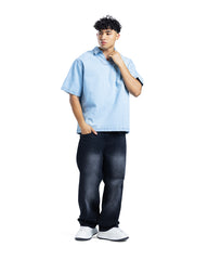 Denim V-Neck Polo Shirt