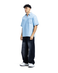Denim V-Neck Polo Shirt