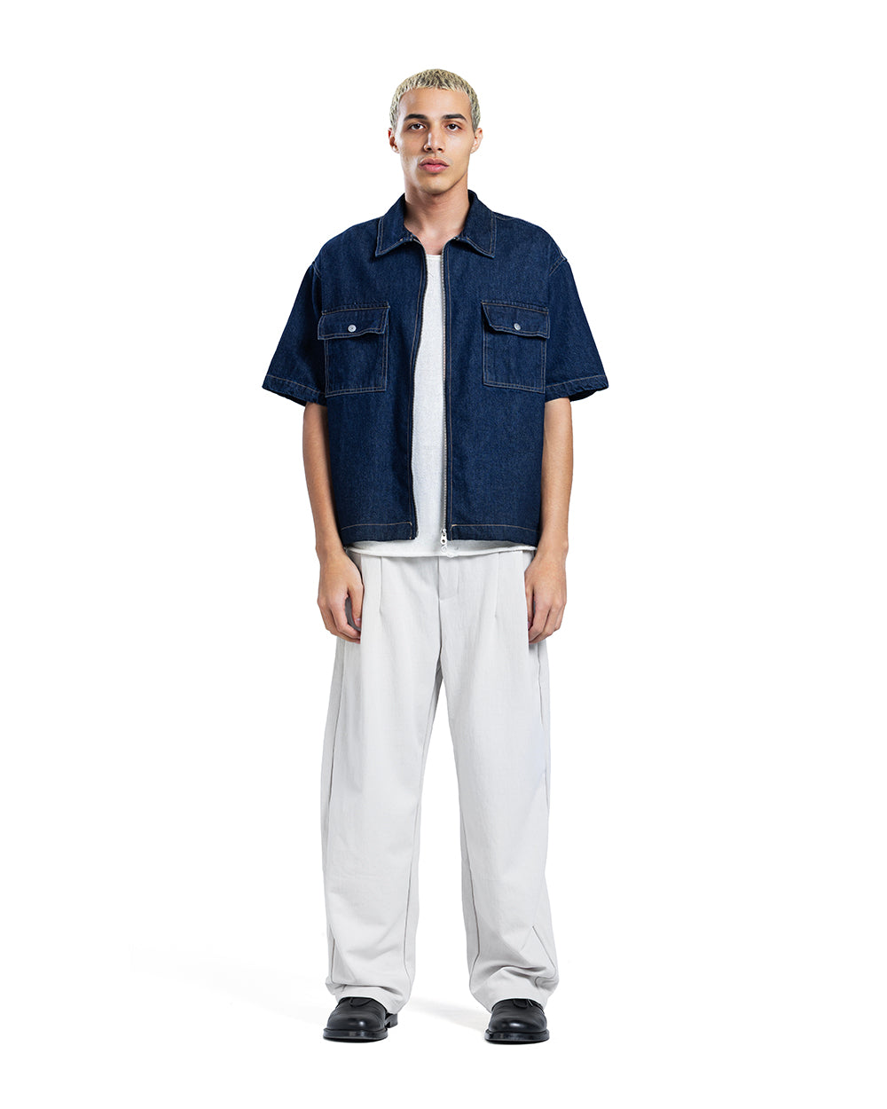 Denim Zip-Up Utility Shirt
