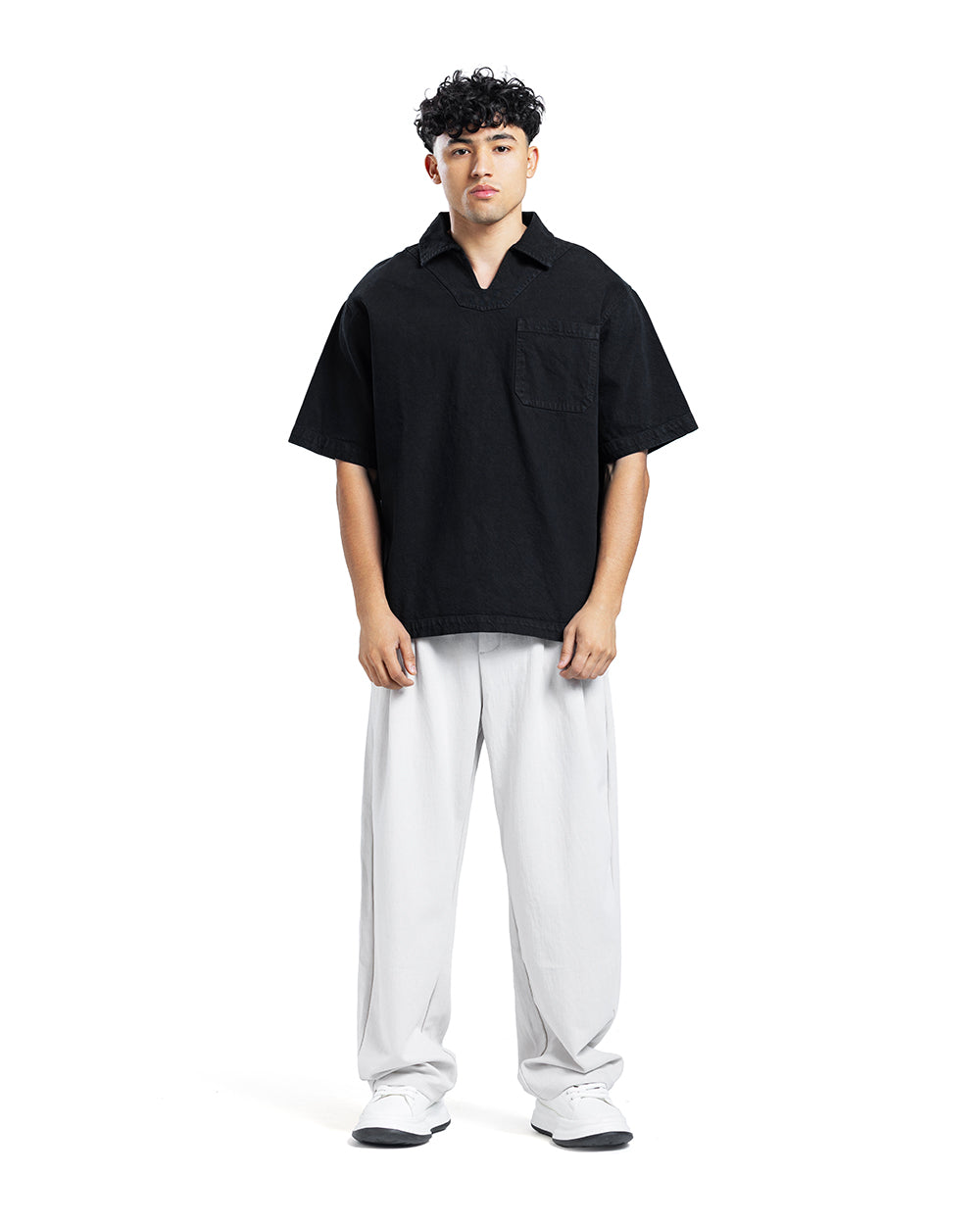 Denim V-Neck Polo Shirt