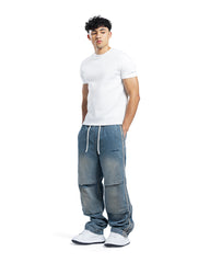 Distressed Denim Cargo Jogger